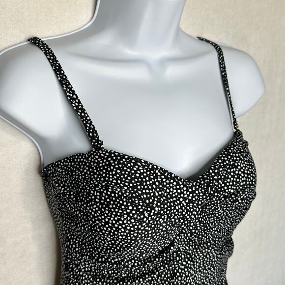 NWOT Shore Shapes Black Micro Polka Dot Ruched Swimdress Tankini Set – Size 8 - Picture 2 of 10